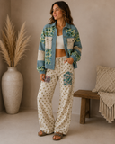 POL Vintage Washed Jacquard Color Block Jacket