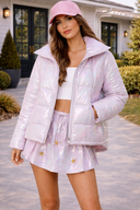 SQUARE QUILTING SHINY PADDED JACKET W/ POCKET