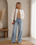 Pearl Embellished Open Front Elegant Cardigan