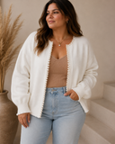 Pearl Embellished Open Front Elegant Cardigan