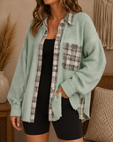 Plaid Patchwork Waffle Thermal Knit Shacket