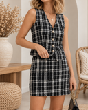 Plaid Tweed Tailored Vest