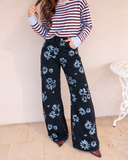 Printed Wide Leg Denim Pants