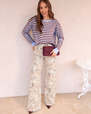 Printed Wide Leg Denim Pants