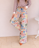 Printed Wide Leg Denim Pants