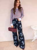 Printed Wide Leg Denim Pants