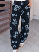 Printed Wide Leg Denim Pants