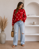 Red Heart Valentine Long Sleeve Knit Sweater