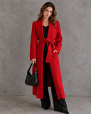 Elowen Sculpted Shoulder Belted Longline Knit Cardigan