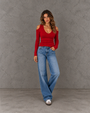 Sorelle Sculpt Ribbed Cold Shoulder V-Neck Top