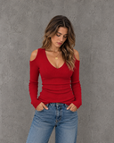 Sorelle Sculpt Ribbed Cold Shoulder V-Neck Top