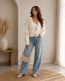 Relaxed Button Bow Long Sleeve Cardigan