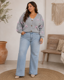 Relaxed Button Bow Long Sleeve Cardigan