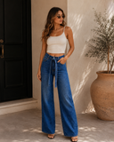 Rhinestone Wide Leg Denim Jeans