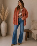 Ribbed Knit Buttons Front Flap Pocket Casual Shacket