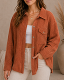 Ribbed Knit Buttons Front Flap Pocket Casual Shacket