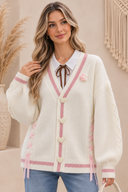 Ribbon Hearts Cable Knit Cardigan