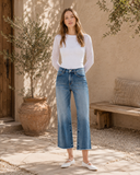 Ridgeview Super High Rise Raw Hem Wide Leg Jeans