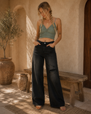 Risen High Rise Distressed Wide Leg Jeans