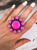 Neon Pink Opal Sunflower Cluster Sterling Silver Ring-Rae Collective, Women's Online Fashion Boutique Located in Phoenix, Arizona (Scottsdale Area)