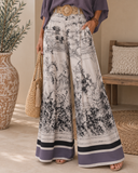 Scenic Print Wide Leg Palazzo Pants
