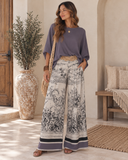 Scenic Print Wide Leg Palazzo Pants