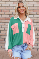Ribbed Color Block Collared Sweatshirt-Sweaters-Rae Collective, Women's Online Fashion Boutique Located in Phoenix, Arizona (Scottsdale Area)