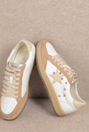 Leather Suede Glitter Star Sneakers Pink White-Sneakers-Rae Collective, Women's Online Fashion Boutique Located in Phoenix, Arizona (Scottsdale Area)