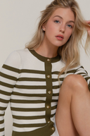 Long Sleeve Crew Neck Stripe Sweater Cardigan