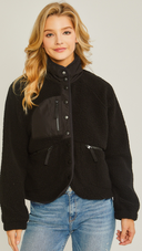 Woven Solid High Neck Sherpa Jacket-Jackets-Krush Kandy, Women's Online Fashion Boutique Located in Phoenix, Arizona (Scottsdale Area)
