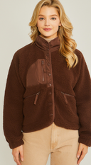 Woven Solid High Neck Sherpa Jacket-Jackets-Krush Kandy, Women's Online Fashion Boutique Located in Phoenix, Arizona (Scottsdale Area)