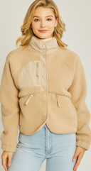 Woven Solid High Neck Sherpa Jacket-Jackets-Krush Kandy, Women's Online Fashion Boutique Located in Phoenix, Arizona (Scottsdale Area)