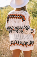 White Tribal Pattern Hollowed Knit Long Cardigan-Cardigans-Krush Kandy, Women's Online Fashion Boutique Located in Phoenix, Arizona (Scottsdale Area)