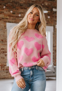 Blissful Jacquard Pink Heart Sweater | S-XL-Sweaters-Krush Kandy, Women's Online Fashion Boutique Located in Phoenix, Arizona (Scottsdale Area)