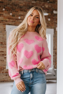Blissful Jacquard Pink Heart Sweater | S-XL-Sweaters-Krush Kandy, Women's Online Fashion Boutique Located in Phoenix, Arizona (Scottsdale Area)