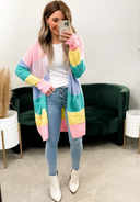 Cotton Candy Striped Color Block Cardigan-Cardigans-Rae Collective, Women's Online Fashion Boutique Located in Phoenix, Arizona (Scottsdale Area)