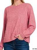Cloud 9 Soft Melange Hacci Long Sleeve-Short Sleeve Tops-Krush Kandy, Women's Online Fashion Boutique Located in Phoenix, Arizona (Scottsdale Area)