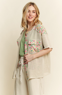 Floral Patch Mesh Button-Up-Tops-Krush Kandy, Women's Online Fashion Boutique Located in Phoenix, Arizona (Scottsdale Area)
