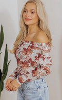 Pink Floral Printed Long Sleeve Sheath Bodysuit-Tops-Krush Kandy, Women's Online Fashion Boutique Located in Phoenix, Arizona (Scottsdale Area)