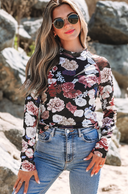Pink Mesh Floral Print Mock Neck Long Sleeve Slim Top-Tops-Krush Kandy, Women's Online Fashion Boutique Located in Phoenix, Arizona (Scottsdale Area)