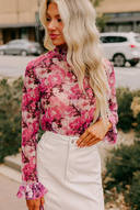 Rose Floral Mesh Flounce Sleeve Mock Neck Blouse-Tops-Krush Kandy, Women's Online Fashion Boutique Located in Phoenix, Arizona (Scottsdale Area)