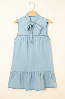 Denim Bow Tie Sleeveless Dress-Dresses-Krush Kandy, Women's Online Fashion Boutique Located in Phoenix, Arizona (Scottsdale Area)