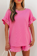 Pink Pearl Ruffle Short Set-2 Piece Outfit Sets-Krush Kandy, Women's Online Fashion Boutique Located in Phoenix, Arizona (Scottsdale Area)