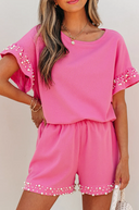 Pink Pearl Ruffle Short Set-2 Piece Outfit Sets-Krush Kandy, Women's Online Fashion Boutique Located in Phoenix, Arizona (Scottsdale Area)