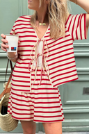 Red & Cream Striped Tie Front Set-2 Piece Outfit Sets-Krush Kandy, Women's Online Fashion Boutique Located in Phoenix, Arizona (Scottsdale Area)