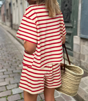 Red & Cream Striped Tie Front Set-2 Piece Outfit Sets-Krush Kandy, Women's Online Fashion Boutique Located in Phoenix, Arizona (Scottsdale Area)