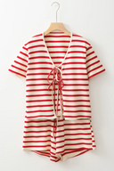 Red & Cream Striped Tie Front Set-2 Piece Outfit Sets-Krush Kandy, Women's Online Fashion Boutique Located in Phoenix, Arizona (Scottsdale Area)