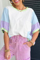 Pastel Pop Color Block Pocket Tee-Tops-Krush Kandy, Women's Online Fashion Boutique Located in Phoenix, Arizona (Scottsdale Area)