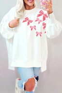 Sequin Bowknot High Low Oversize Sweatshirt-Sweaters-Rae Collective, Women's Online Fashion Boutique Located in Phoenix, Arizona (Scottsdale Area)