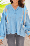 Vibrant Stripe Accent Top-Long Sleeve Tops-Krush Kandy, Women's Online Fashion Boutique Located in Phoenix, Arizona (Scottsdale Area)